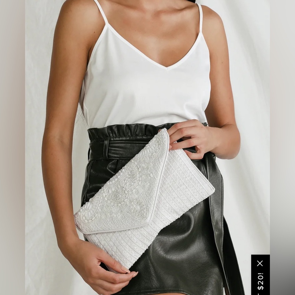 Lulus Constantinople white beaded clutch with chain